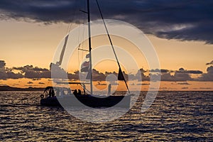Sailing yacht silhoette at sunset