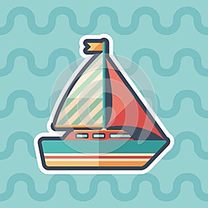 Sailing yacht sticker flat icon with color background.