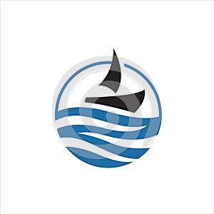 sailing yacht on the water wave template concept ship boat logo design vector