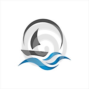 sailing yacht on the water wave template concept ship boat logo design vector