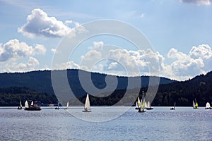 Sailing yachts on Lipno lake, Czech Republic.