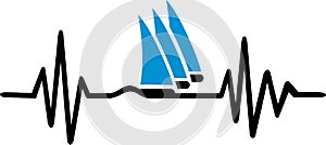 Sailingboat heartbeat line waves