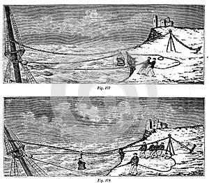 Sailling Boat illustration. Engraving illustration.