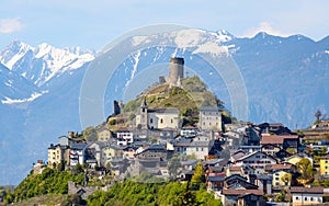 Saillon town in swiss Alps mountains, Switzerland