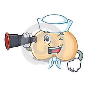 Sailor with binocular chickpeas mascot cartoon style
