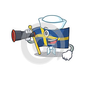 Sailor with binocular flag sweden with the mascot shape