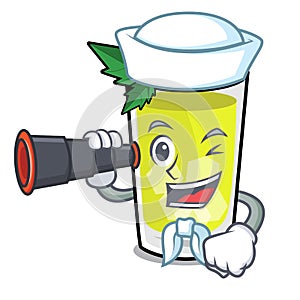 Sailor with binocular mint julep mascot cartoon