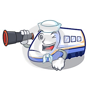 Sailor with binocular shinkansen train isolated in the cartoon