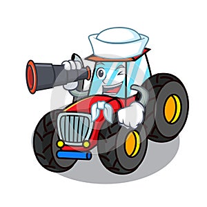 Sailor with binocular tractor mascot cartoon style