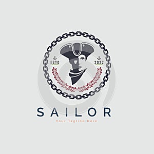 sailor captain chain anchor leaves logo template design vector for brand or company and other
