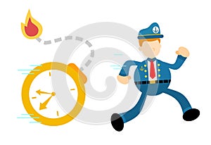 sailor captain navy run for time bomb deadline cartoon doodle vector illustration flat design