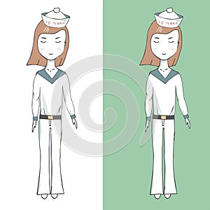 Sailor girl vector clothing hat captain female redheaded long hair family person school student winter sea travel blond woman