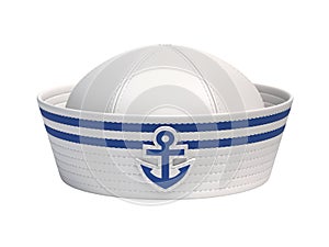 Sailor hat with blue anchor emblem isolated on white background 3d rendering