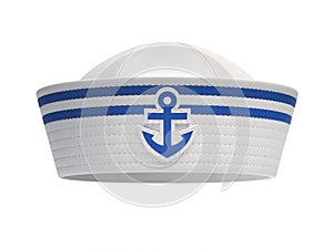 Sailor hat with blue anchor emblem isolated on white background 3d rendering