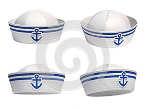 Sailor hat with blue anchor emblem from various views 3d rendering