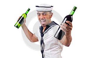 Sailor isolated with wine bottle