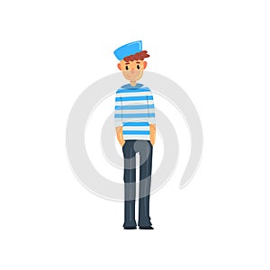 Sailor man character in striped singlet and cap vector Illustration on a white background photo