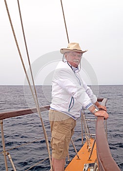 Sailor man sailing boat ocean water Mediterranean sea