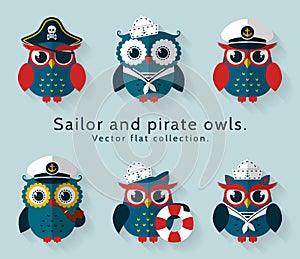 Sailor and pirate owl. Vector set.