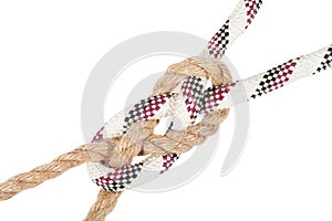sailor's breastplate knot joining ropes close up