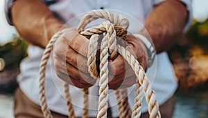 Sailor s hands skillfully adjusting ropes on sail summer olympic games sport concept photo