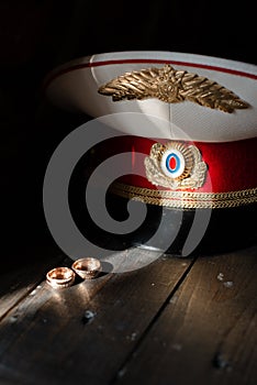 Sailor's wedding. sailor's cap. wedding rings. wedding theme
