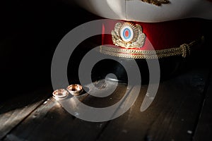 Sailor's wedding. sailor's cap. wedding rings. wedding theme