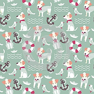 Sailor terrier dog seamless pattern.