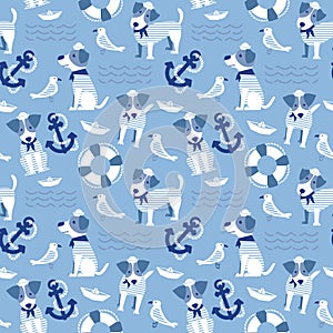Sailor terrier dog seamless pattern.