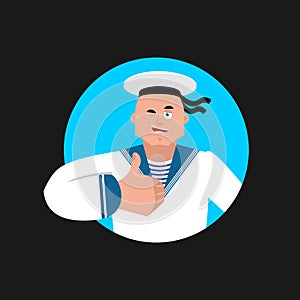 Sailor thumbs up and winks. Russian soldier seafarer happy emoji