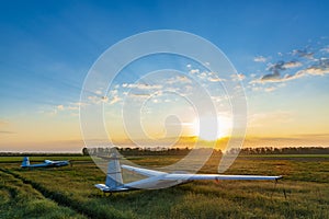 Sailplanes on the grassy field are ready for adventure