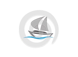 Sails boat in the sea, yacht sailing logo