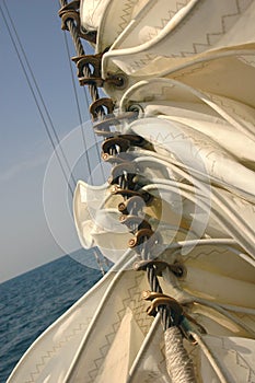 Sails furled on a ship