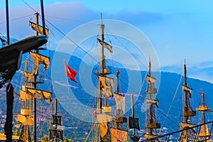 Sails and masts of huge sailing boat