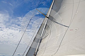 Sails of a yacht against a blue sky