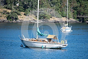 Sailsboat on mooring buoy