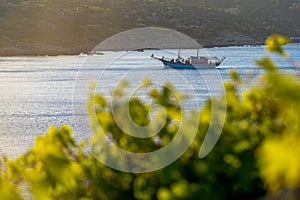 Sailship in the bay far view