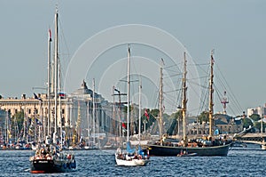 Sailships in a harbor