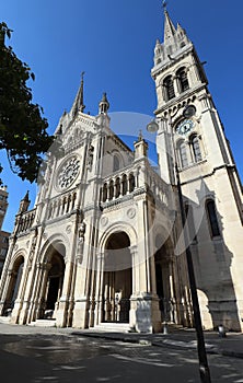 The Saint-Ambroise church soars into blue sky in French capital Paris.