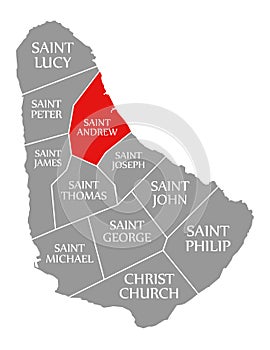 Saint Andrew red highlighted in map of Barbados