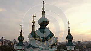 Saint andrew slavic church roof with golden cross.