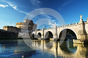 Saint Angel castle and bridge and Tiber river