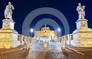 Saint Angel Castle Castel Sant Angelo and bridge Ponte Sant Angel, Rome, Italy