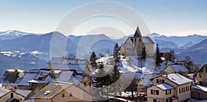 Saint-Apollinaire village in winter. Hautes-Alpes, French Alps, France