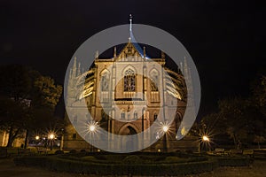 Saint Barbara`s Church in Kutn Hora at night. Czech Republic