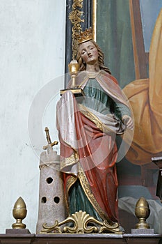 Saint Barbara statue on the altar of Saint Anne in the Church of the Holy Three Kings in Stara Ploscica, Croatia