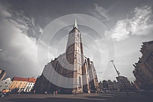 Saint Bartholomew Cathedral at Republic square in Plzen Pilsen. Czech Republic