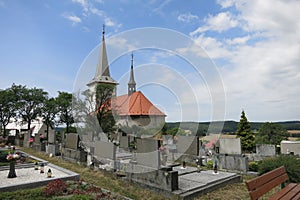 Saint Bartholomew Church and cemetery in Bilavsko, Czech Republic