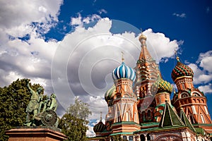 Saint Basil Cathedral in Moscow Russia on summer blue sky background