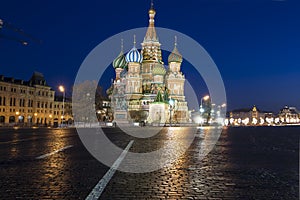 Saint Basil cathedral Temple of Basil the Blessed at night, Red Square, Moscow, Russia